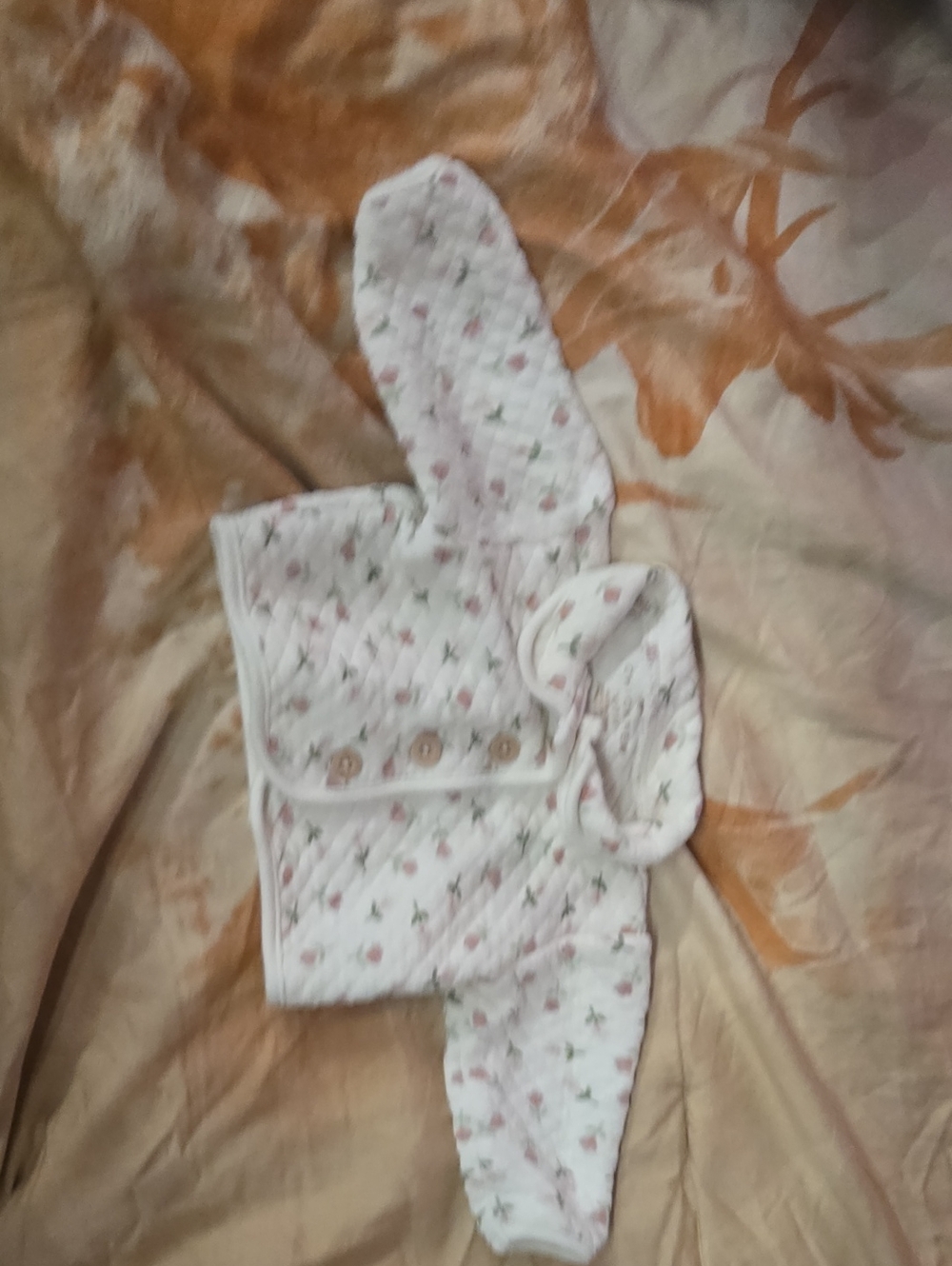 chick pea Quilted Floral Baby One-Piece Jacket - White & Pink